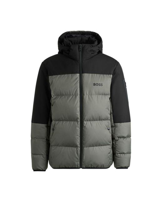 Boss Black Water-Repellent Down Jacket With Detachable Hood for men