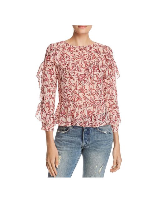 Olivaceous Red Floral Print Ruffled Peplum Top