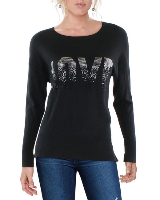 Metric Knits Black Embellished Ribbed Trim Pullover Sweater