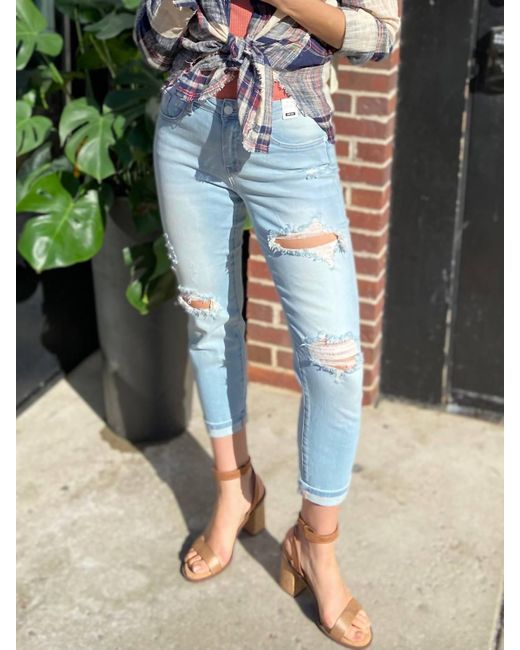 Judy Blue Boyfriend Jeans Mittelhoch - Bestickte Gesäßtaschen Mit Bündchen