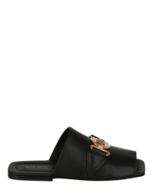 Versace Black Medusa biggie Leather Slide Sandals for men