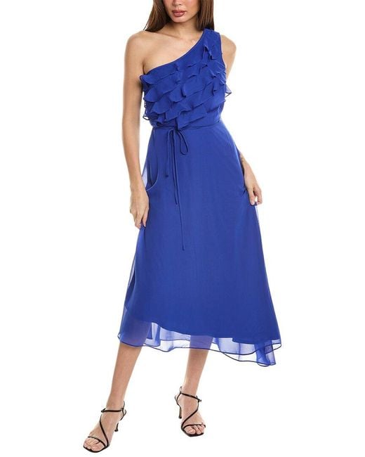 Maison Tara Blue One-shoulder Midi Dress