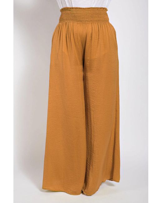 TRUEDAMES Brown Washed Satin Wide Pants With Waist Smocked