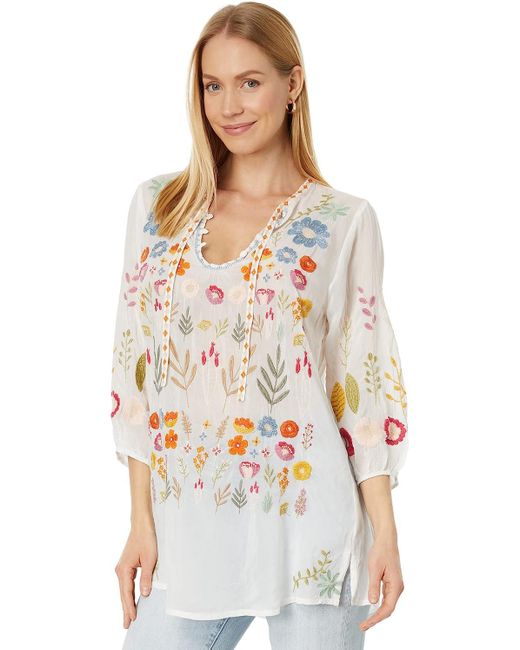 Johnny Was Multicolor New Mikah Tunic Long Sleeve Embroidered Blouse