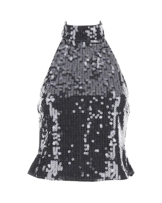ROTATE BIRGER CHRISTENSEN Gray High-Neck Mesh Top With Pailettes