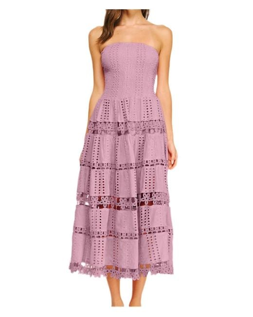 strapless open back dress Bianca Pink Floral Eyelet Short Dress
