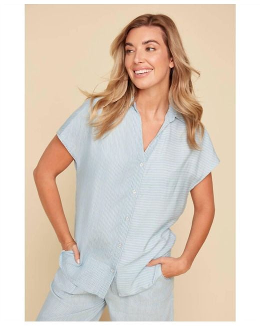 Renuar Blue Striped Button Down Blouse