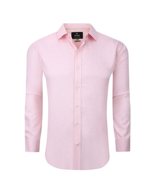 Tom Baine Pink Solid Linen Feel Long Sleeve Button Down for men