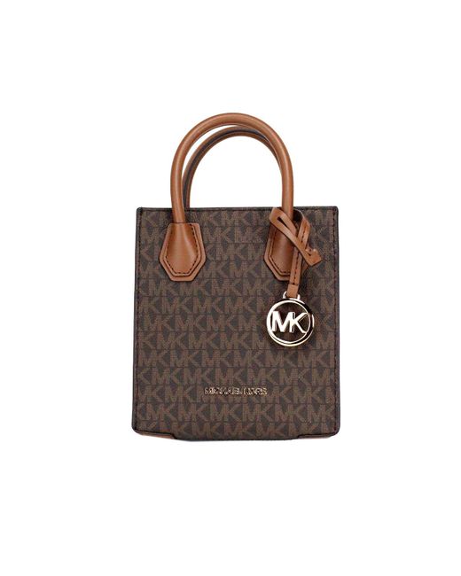 Michael Kors Brown Mercer Xs Signature Pvc North South Shopper Crossbody Bag
