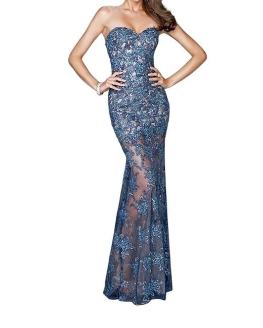 La Femme Blue Long Sheath Dress