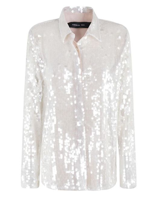 FEDERICA TOSI White Mesh Top With All-Over Sequins