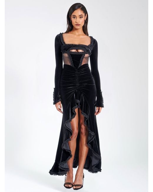 Miss Circle Women's Blue Maeve Velvet And Mesh Long Sleeve Maxi Dress