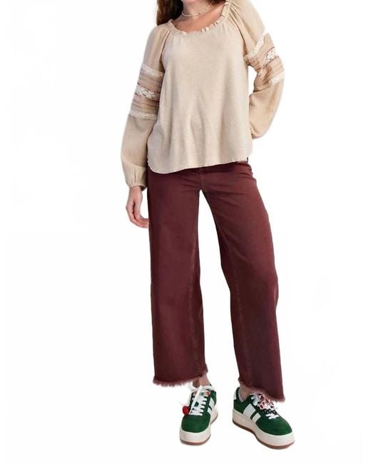 Easel Red Mixed Knit Texture Top