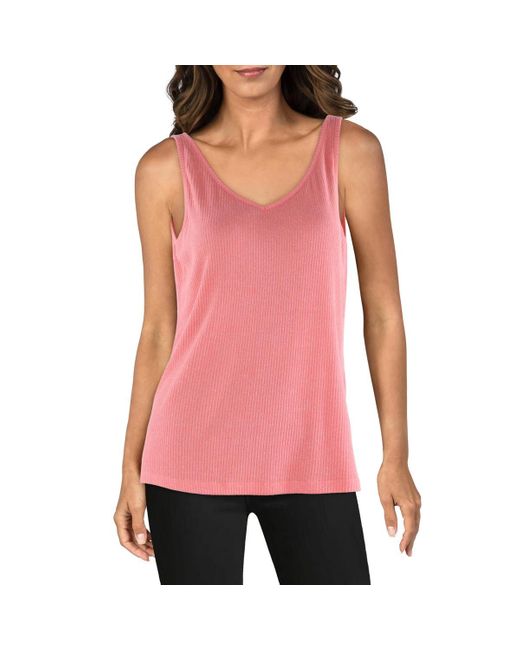 NIC+ZOE Pink Tradewinds Ribbed V-Neck Tank Top