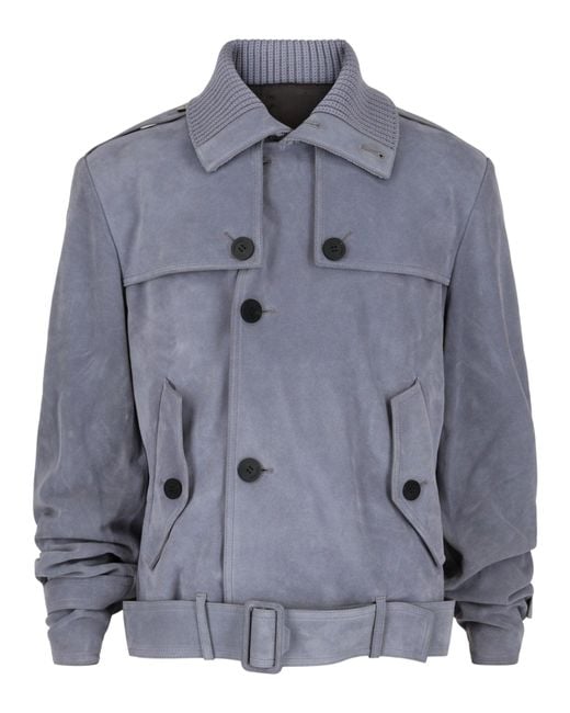 Ferragamo Blue Suede Moto Jacket for men