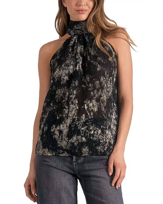 Elan Black Plisse Sleeveless Top