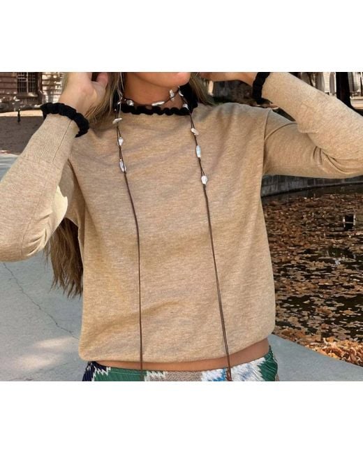 Vilagallo Natural Ruffle Trim Sweater