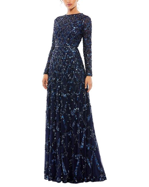 Mac Duggal Blue Embellished A-Line Dress