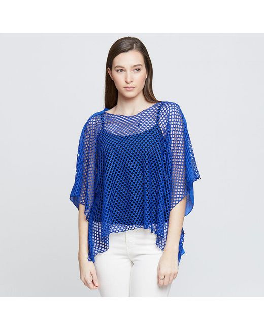 TRUEDAMES Blue Solid Mesh Crop Top