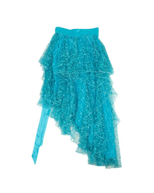 Rodarte Blue Floral Lace Asymmetrical Skirt - Teal