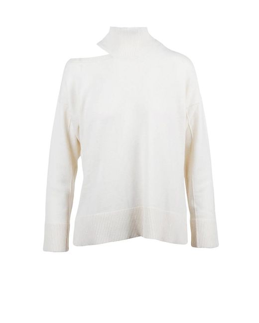 Alpha Studio White Asymmetric Neckline Wool Pullover