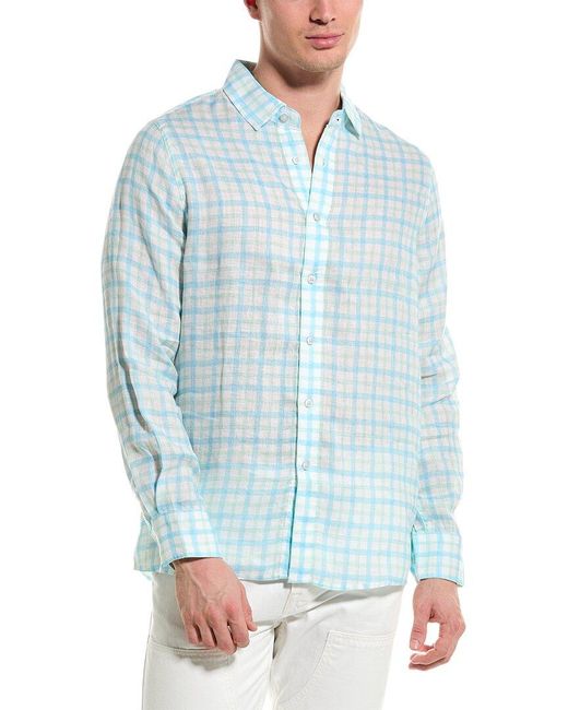 Raffi Blue Two Color Plaid Printed Linen Shirt for men