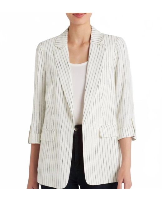 Skies Are Blue White Linen Blend Pinstripe Blazer