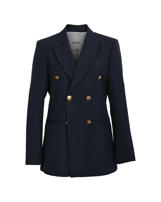Sandro Blue Sandro Double-Breasted Blazer