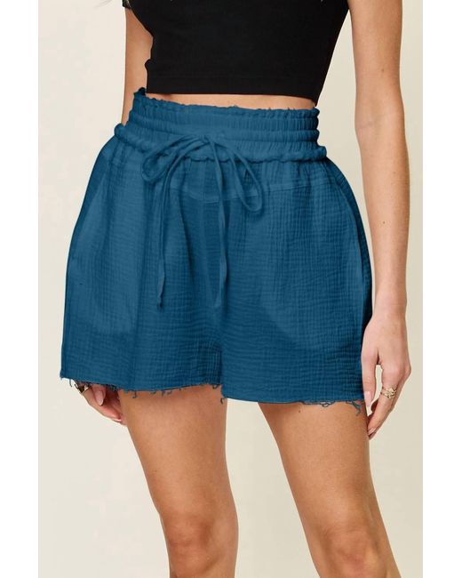 Double Take Blue Relaxed Fit Drawstring Shorts