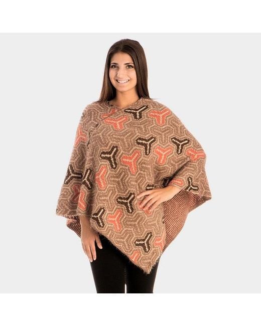 TRUEDAMES Brown Patterned V-Neck Poncho