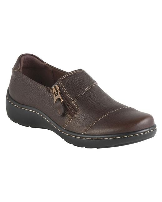 Clarks Cora Harbor Leather Slip On Loafers in Brown | Lyst