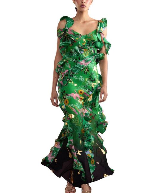 Cynthia Rowley Green Secret Garden Silk Maxi Dress