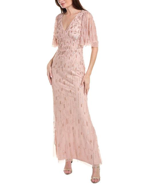 Aidan Mattox Pink Embellished Tulle Maxi Dress