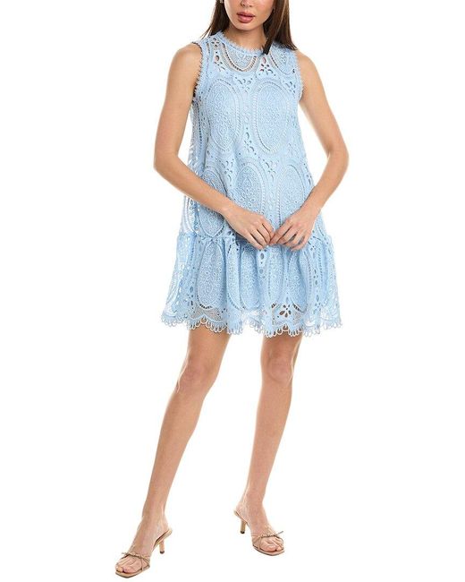 Gracia Blue Eyelet Lace Mini Dress