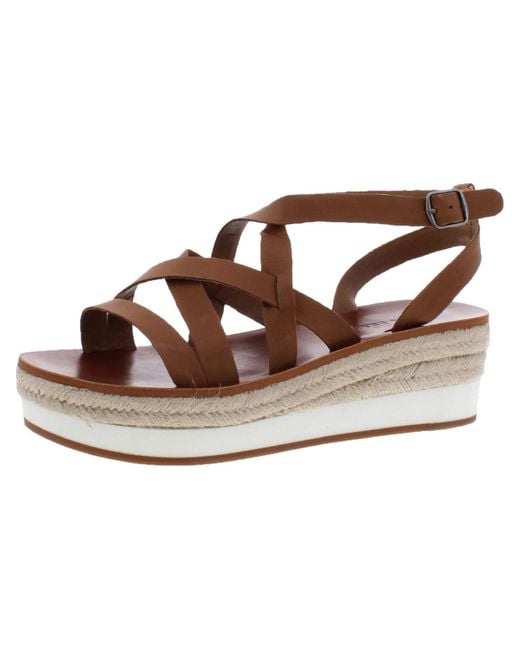 Lucky Brand Brown Jasmei Leather Espadrille Wedge Sandals