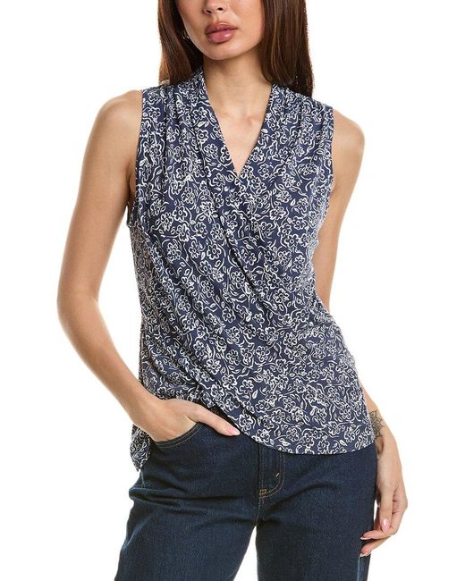 Vince Camuto Blue Draped Surplice Tank