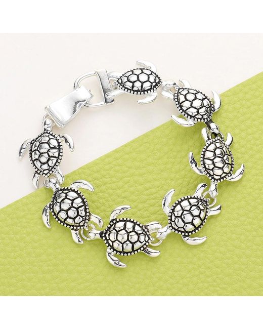 Fashnzfab Metallic Metal Turtle Link Magnetic Bracelet Antique