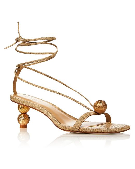 Cult Gaia Metallic Mindy Woven Embellished Strappy Sandals