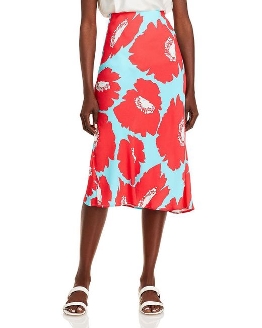 MILLY Red Bias Floral Printed Casual A-line Skirt