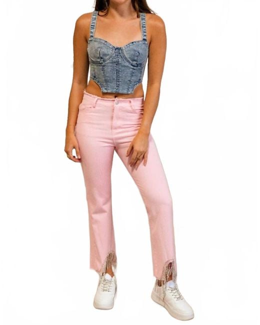 North End Pink Just Dance Rhinestone Fringe Jeans
