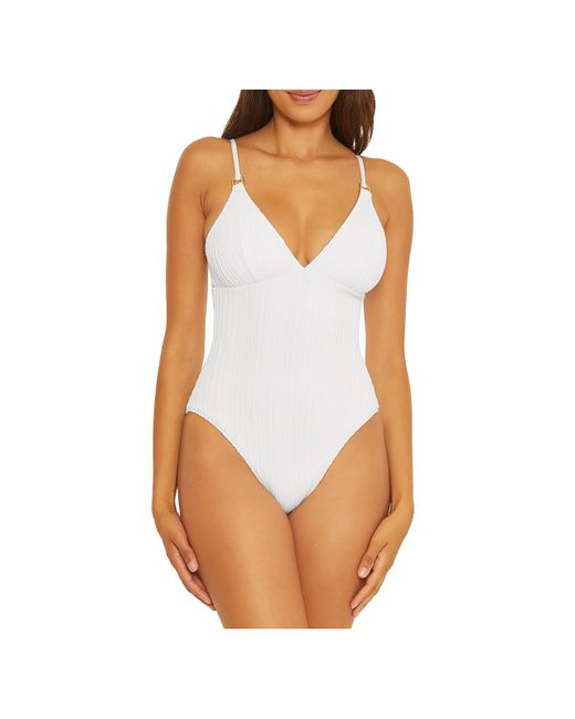 Becca White Ribbed Polyester One-piece Swimsuit