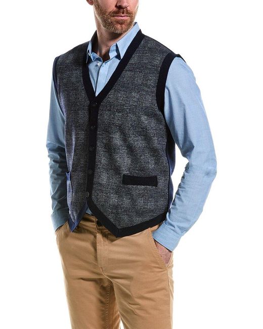 Raffi Blue Wool & Cashmere-blend V-neck Vest for men
