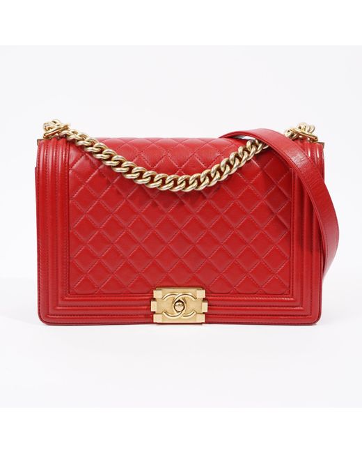 Chanel Red Boy Bag Calfskin Leather Shoulder Bag
