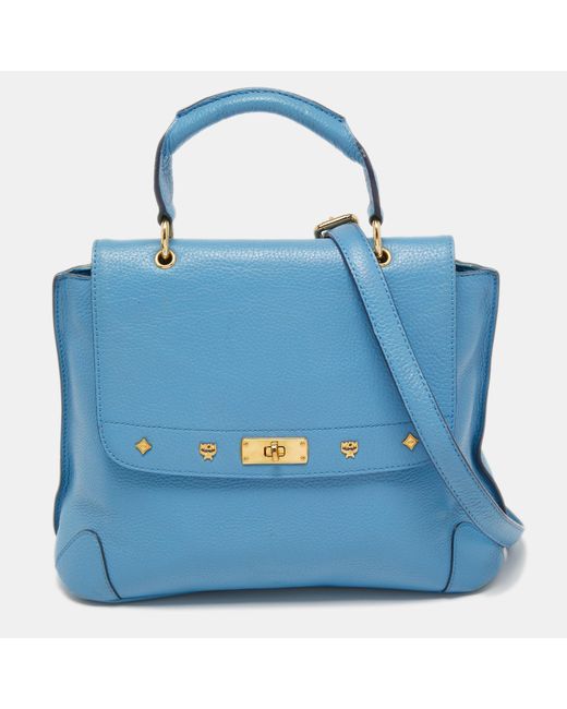 MCM Blue Light Leather First Lady Top Handle Bag