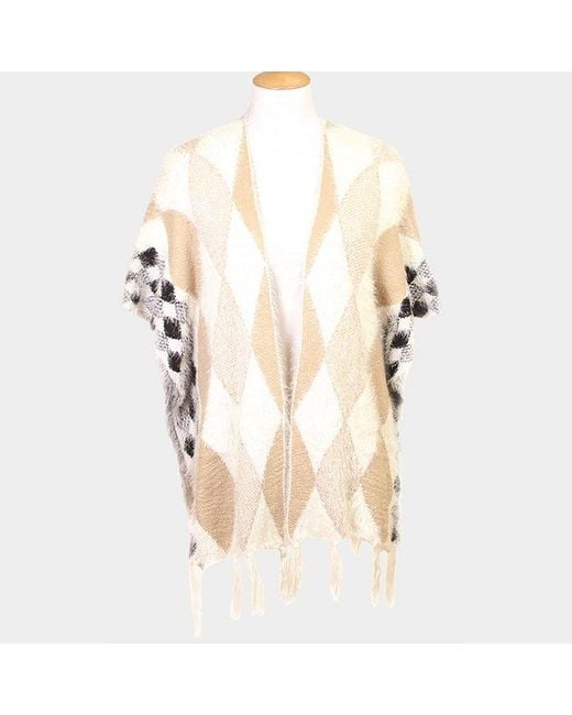 TRUEDAMES Natural Diamond Pattern Tassel Poncho