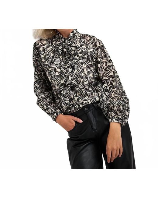 EsQualo Black Button Up Print Blouse