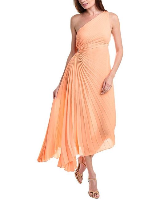 Nicole Miller Orange One-shoulder Midi Dress