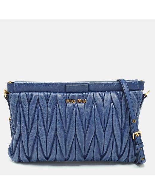 Miu Miu Blue Matelassé Leather Frame Clutch Bag