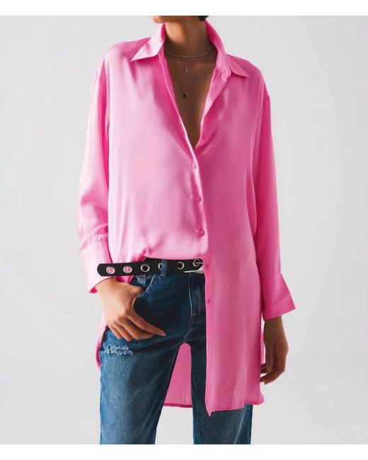 Q2 Pink Satin Long Sleeve Shirt