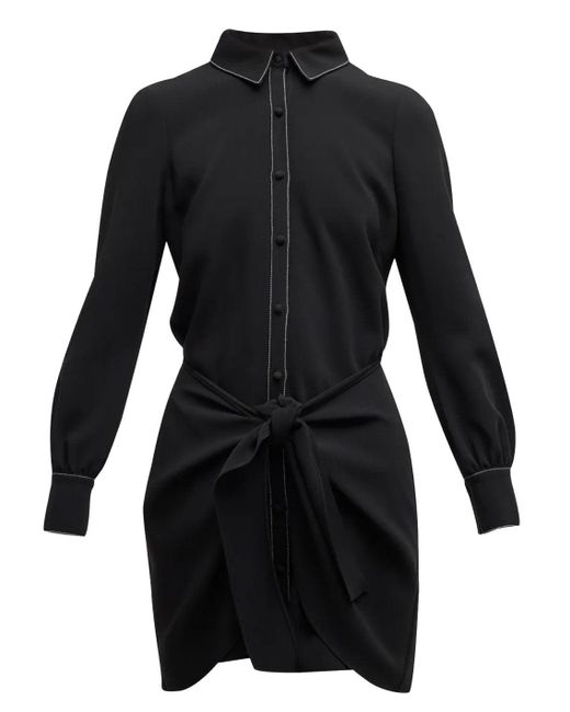 Cinq À Sept Black Gaby Tie-waist Topstitched Solid Crepe Mini Dress